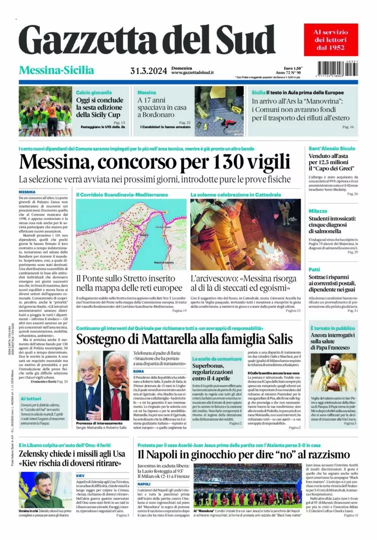 Prima-pagina-gazzetta-del-sud-messina-edizione-di-oggi-31-03-2024