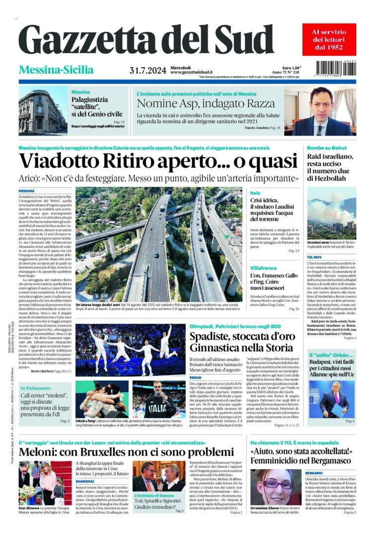 Prima-pagina-gazzetta-del-sud-messina-edizione-di-oggi-31-07-2024