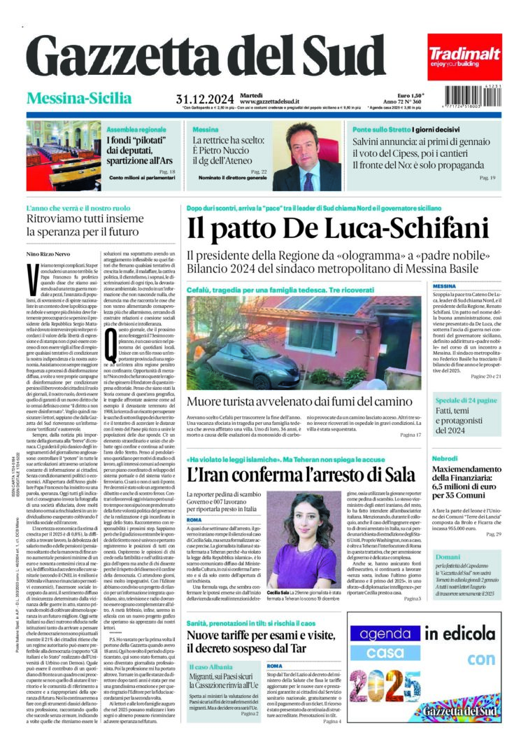 Prima-pagina-gazzetta-del-sud-messina-edizione-di-oggi-31-12-2024