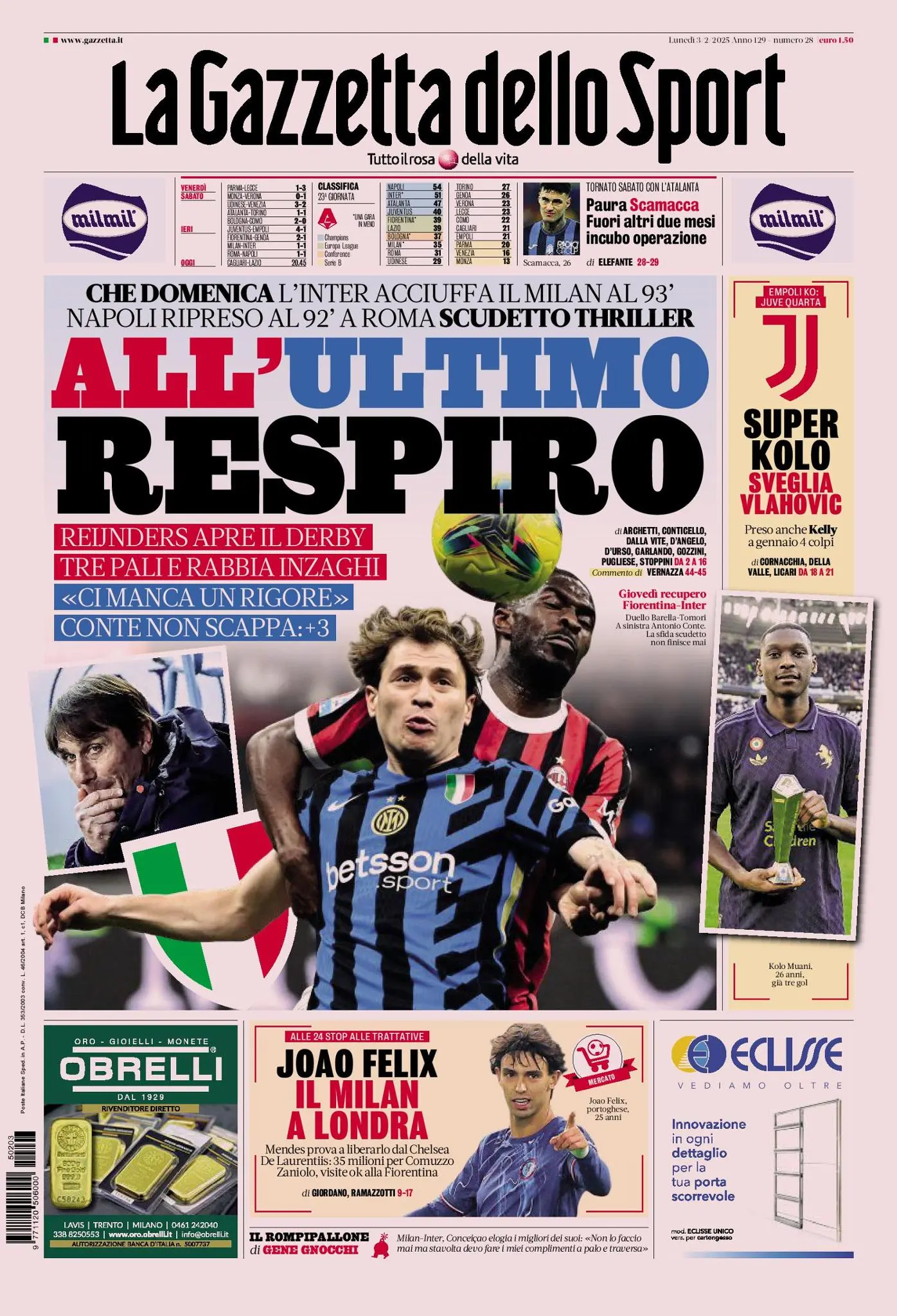 Prima-pagina-gazzetta-dello-sport-edizione-di-oggi-03-02-2025