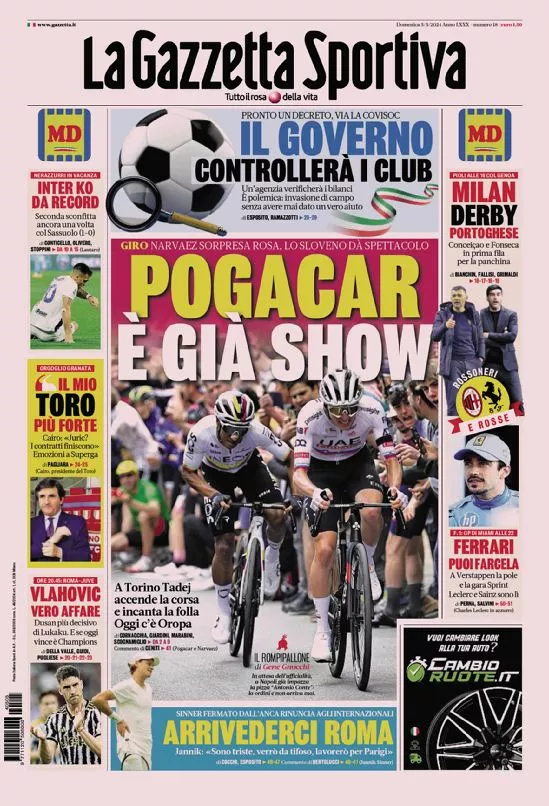 Prima-pagina-gazzetta-dello-sport-edizione-di-oggi-05-05-2024