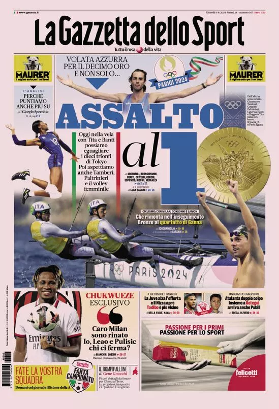 Prima-pagina-gazzetta-dello-sport-edizione-di-oggi-08-08-2024