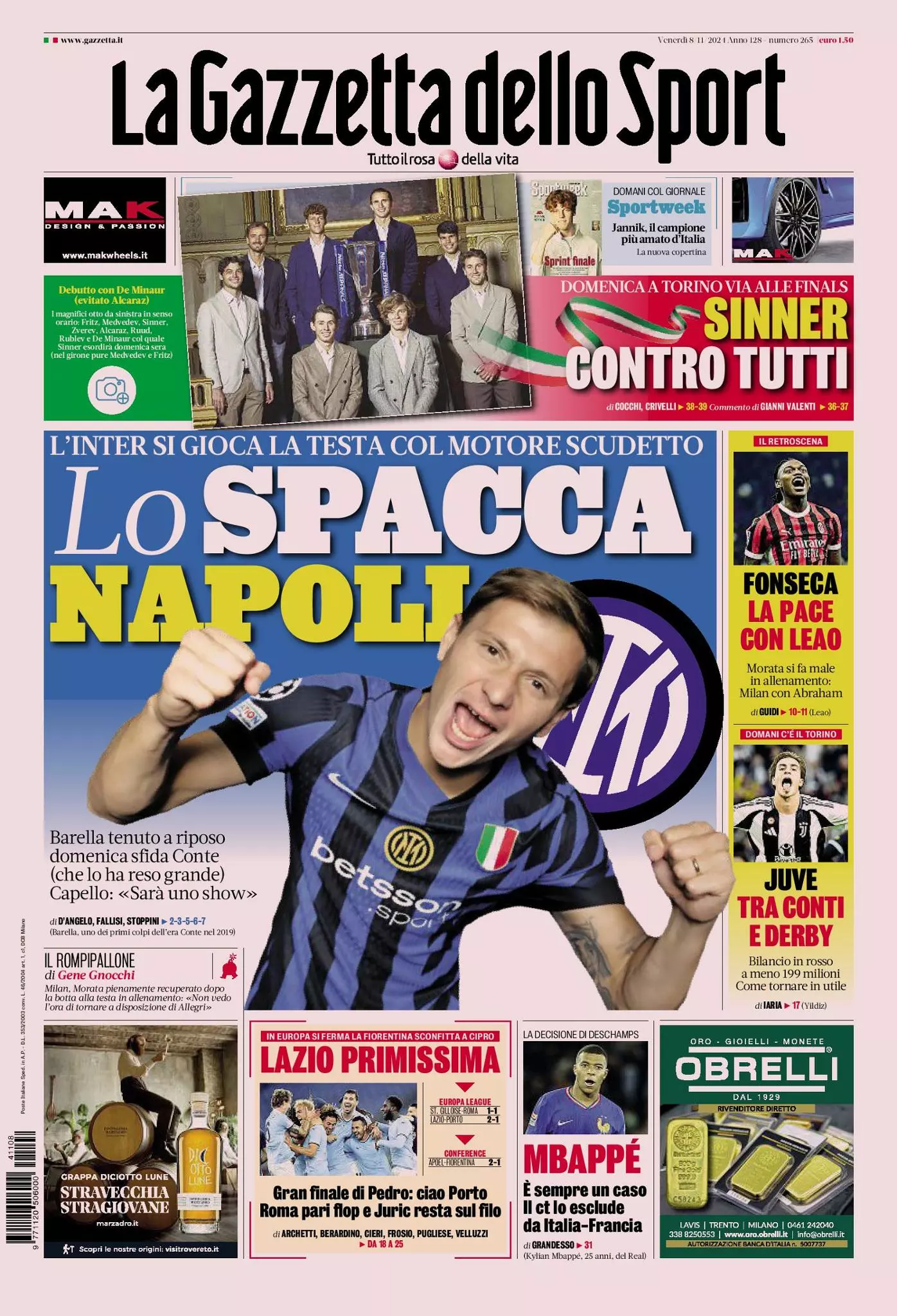 Prima-pagina-gazzetta-dello-sport-edizione-di-oggi-08-11-2024