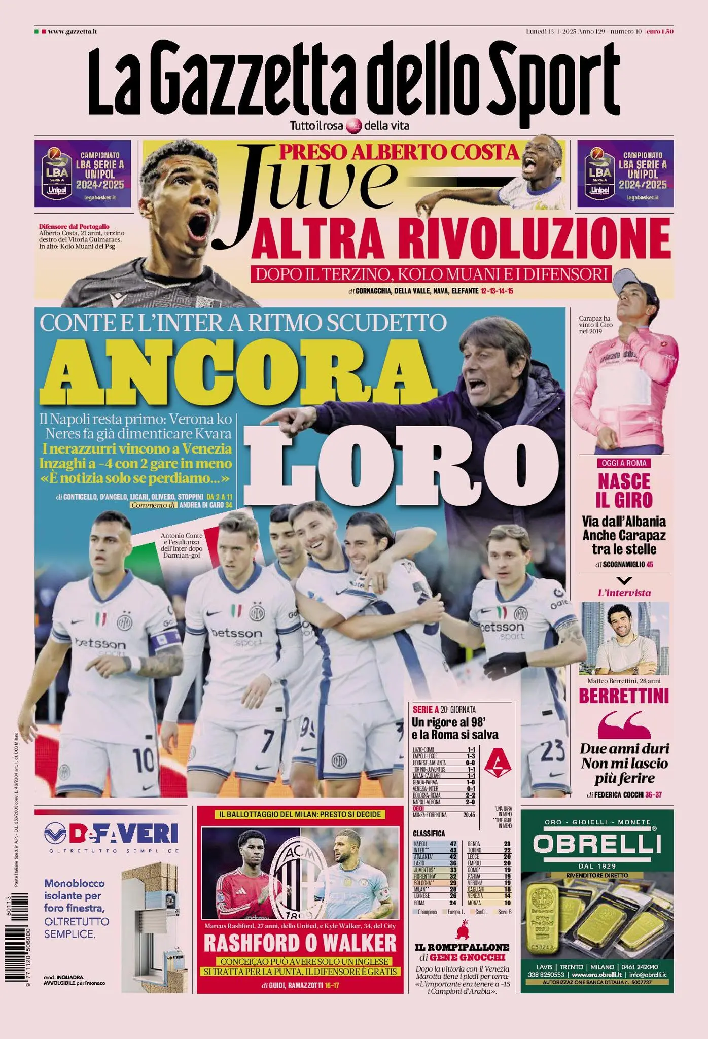 Prima-pagina-gazzetta-dello-sport-edizione-di-oggi-13-01-2025