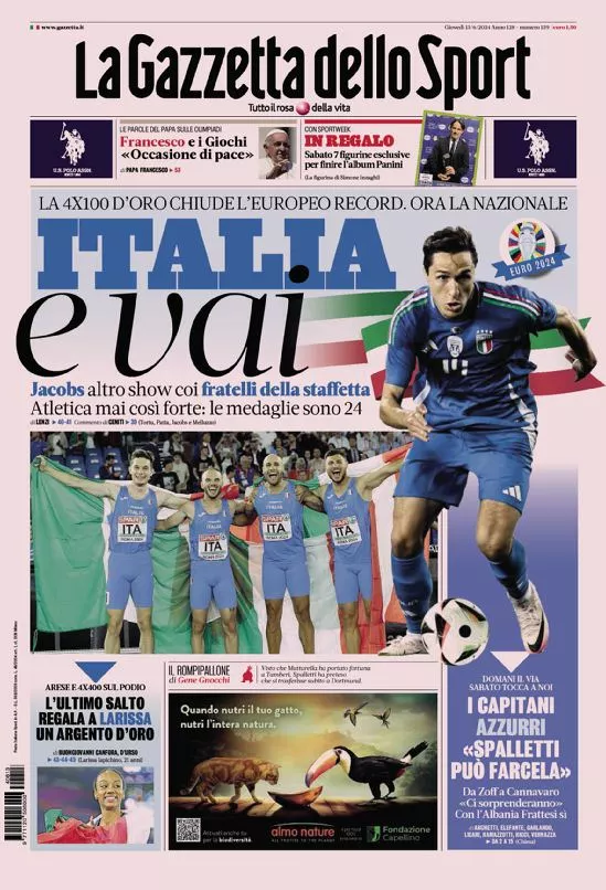 Prima-pagina-gazzetta-dello-sport-edizione-di-oggi-13-06-2024