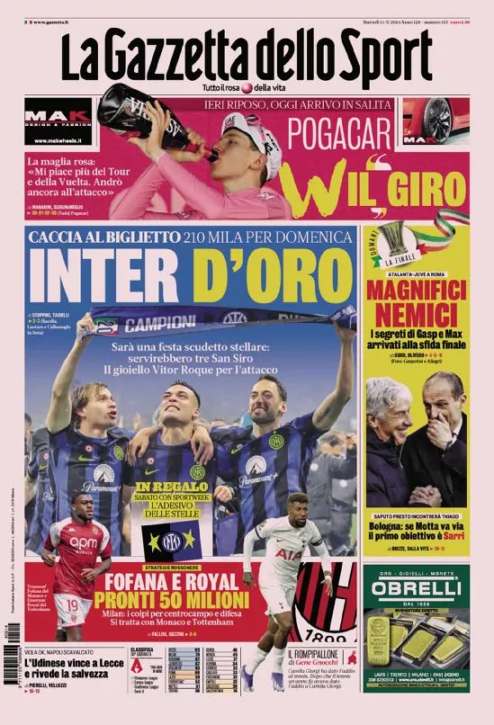 Prima-pagina-gazzetta-dello-sport-edizione-di-oggi-14-05-2024