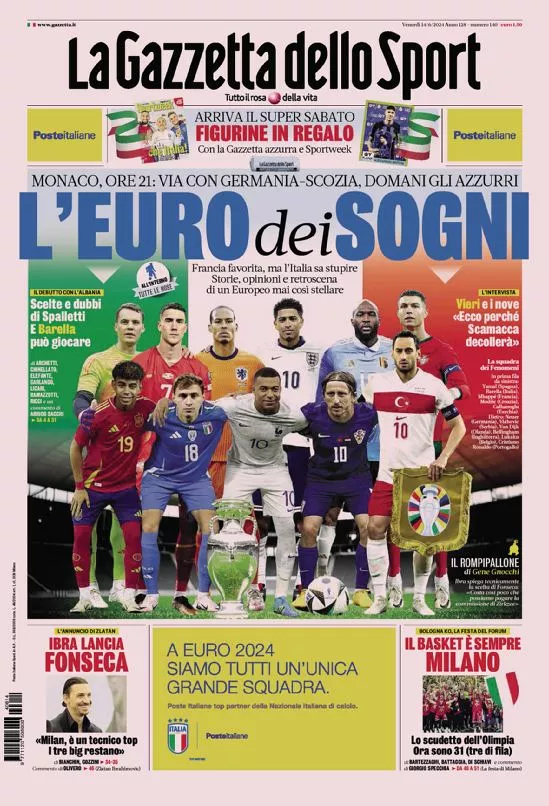 Prima-pagina-gazzetta-dello-sport-edizione-di-oggi-14-06-2024