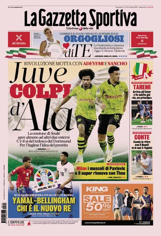 Prima-pagina-gazzetta-dello-sport-edizione-di-oggi-14-07-2024