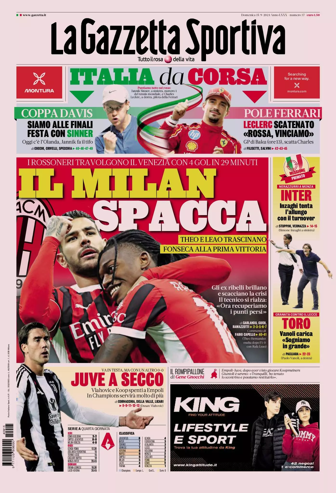 Prima-pagina-gazzetta-dello-sport-edizione-di-oggi-15-09-2024