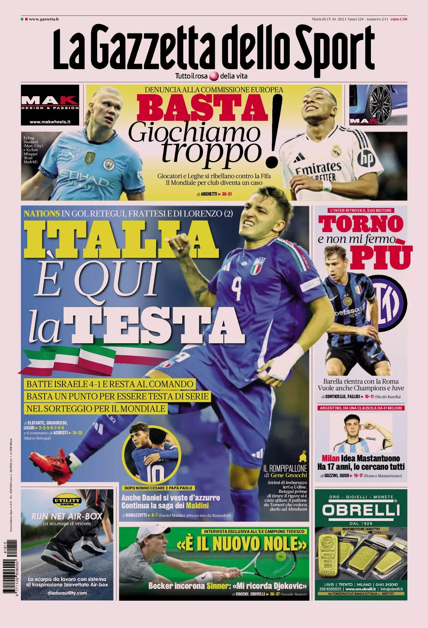 Prima-pagina-gazzetta-dello-sport-edizione-di-oggi-15-10-2024