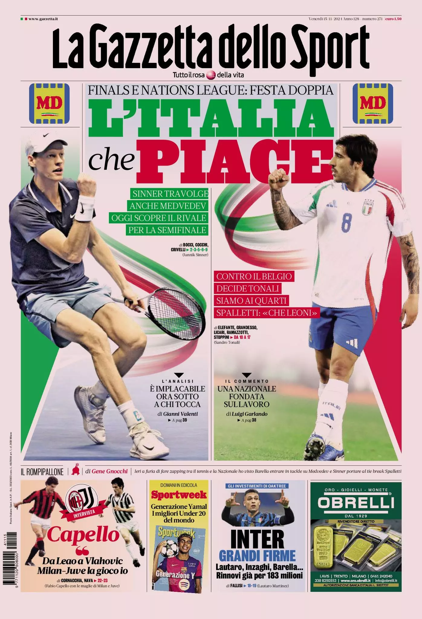 Prima-pagina-gazzetta-dello-sport-edizione-di-oggi-15-11-2024