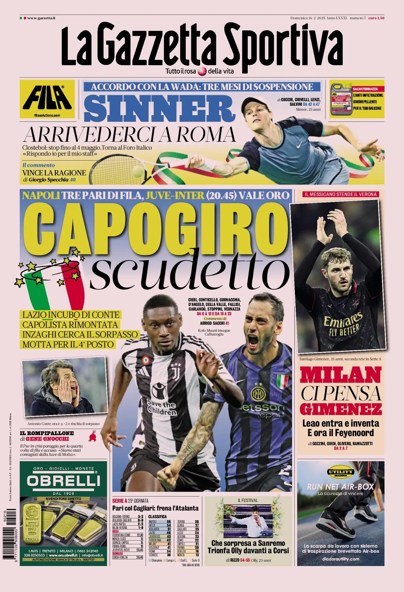 Prima-pagina-gazzetta-dello-sport-edizione-di-oggi-16-02-2025