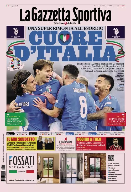 Prima-pagina-gazzetta-dello-sport-edizione-di-oggi-16-06-2024