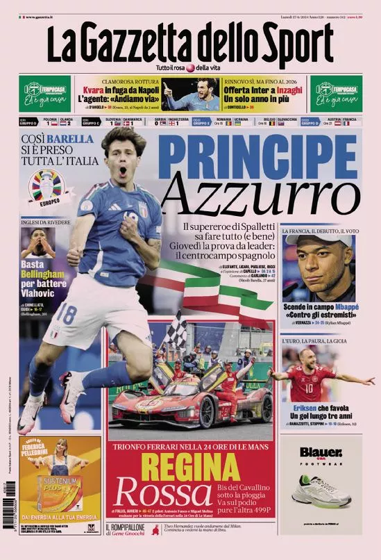 Prima-pagina-gazzetta-dello-sport-edizione-di-oggi-17-06-2024