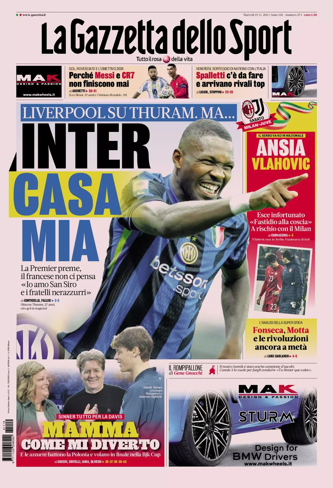 Prima-pagina-gazzetta-dello-sport-edizione-di-oggi-19-11-2024