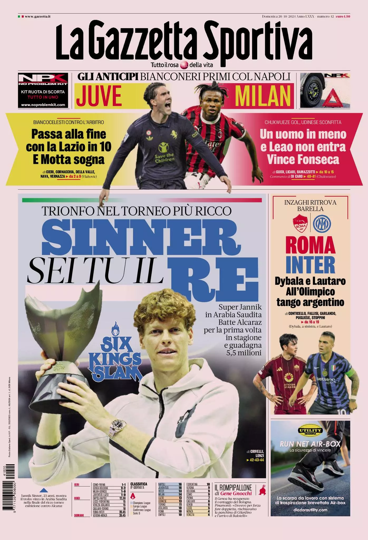 Prima-pagina-gazzetta-dello-sport-edizione-di-oggi-20-10-2024