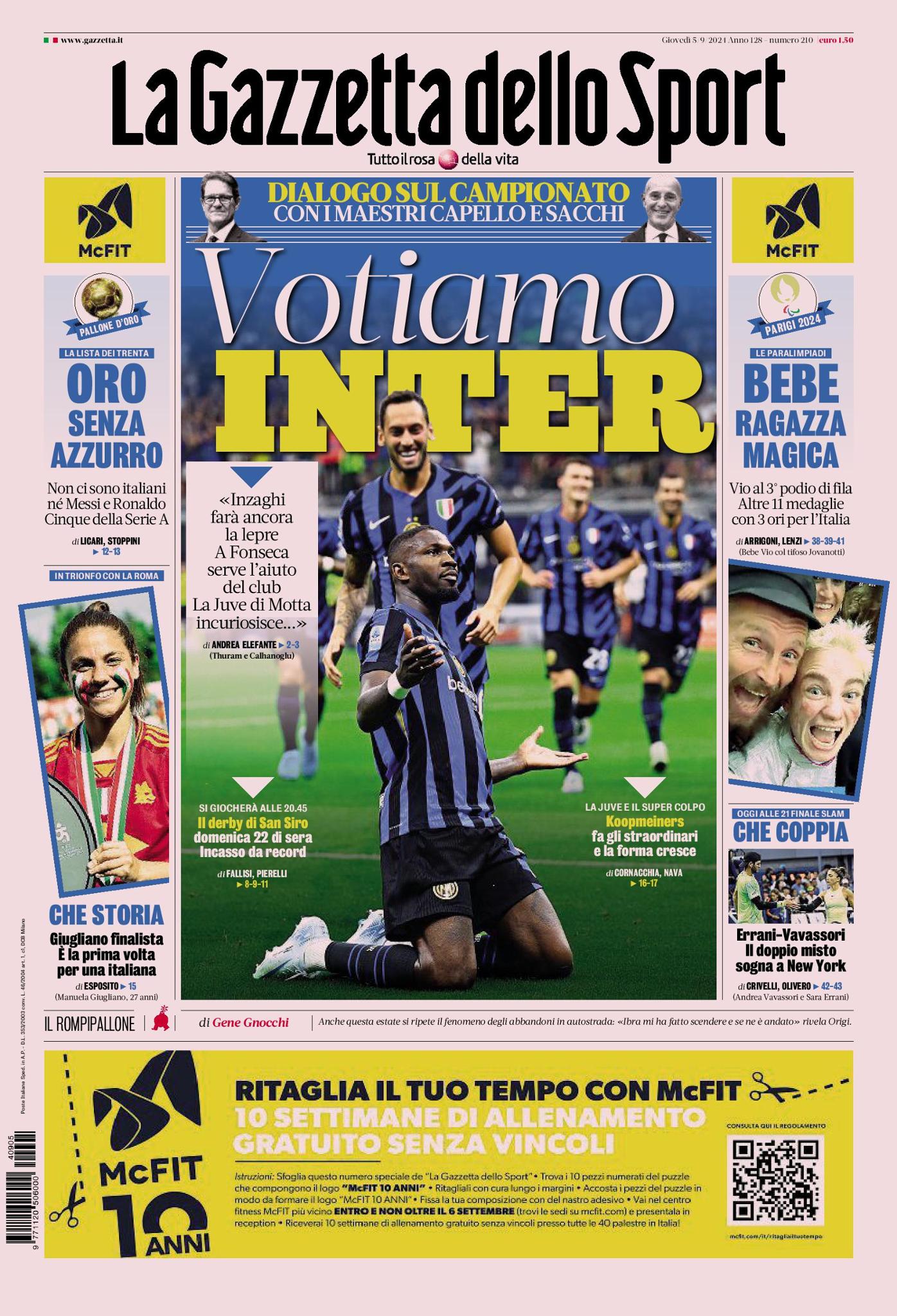 Prima-pagina-gazzetta-dello-sport-edizione-di-oggi-Array