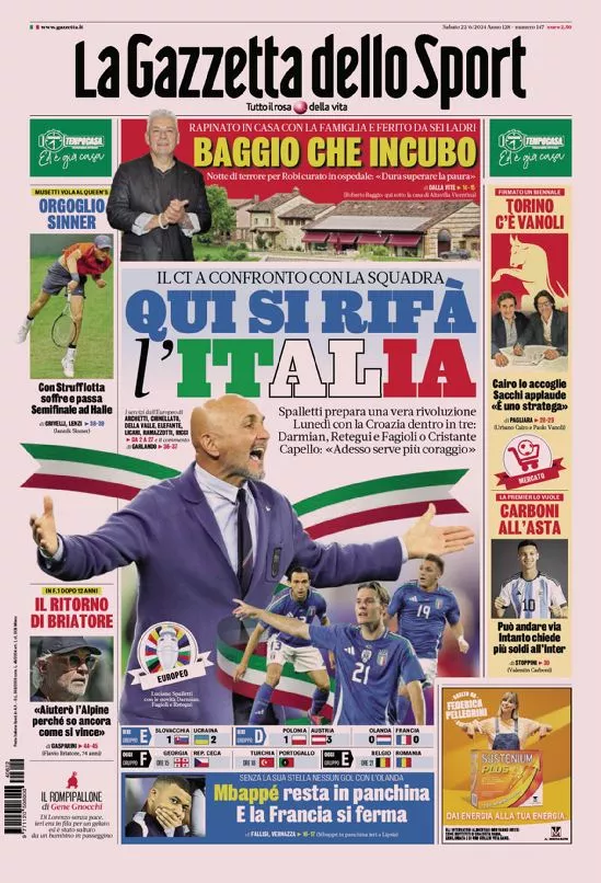 Prima-pagina-gazzetta-dello-sport-edizione-di-oggi-22-06-2024