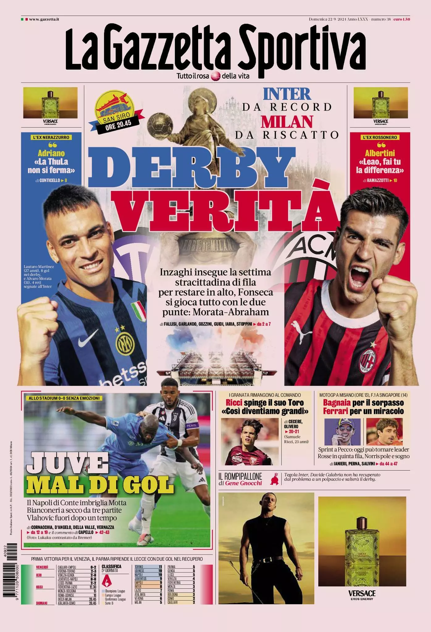 Prima-pagina-gazzetta-dello-sport-edizione-di-oggi-22-09-2024