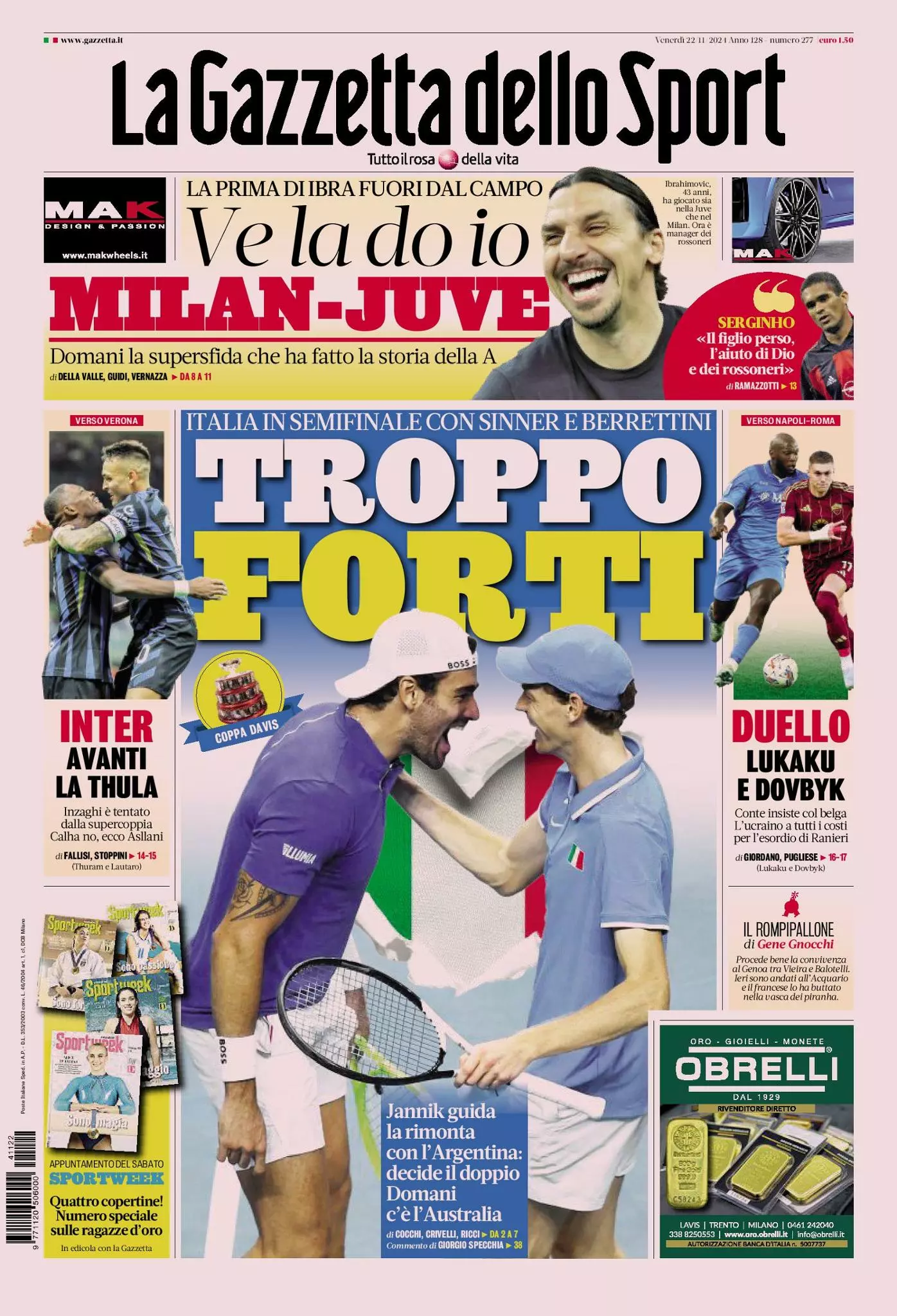 Prima-pagina-gazzetta-dello-sport-edizione-di-oggi-22-11-2024