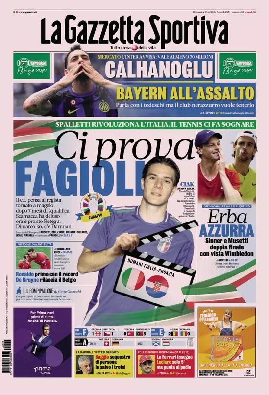 Prima-pagina-gazzetta-dello-sport-edizione-di-oggi-23-06-2024