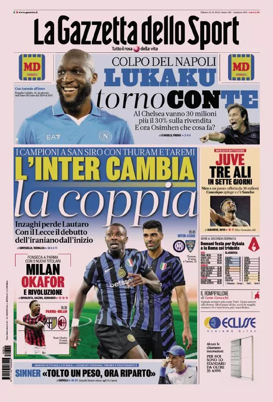 Prima-pagina-gazzetta-dello-sport-edizione-di-oggi-24-08-2024