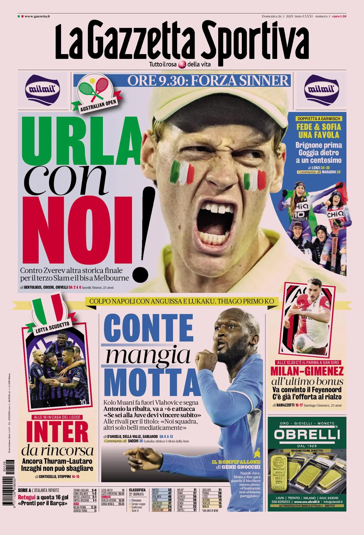 Prima-pagina-gazzetta-dello-sport-edizione-di-oggi-26-01-2025