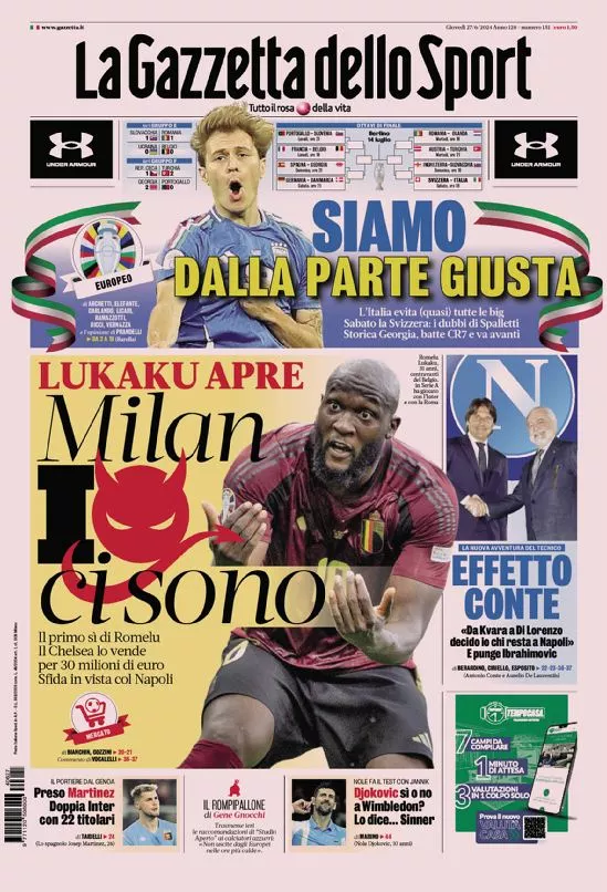 Prima-pagina-gazzetta-dello-sport-edizione-di-oggi-27-06-2024