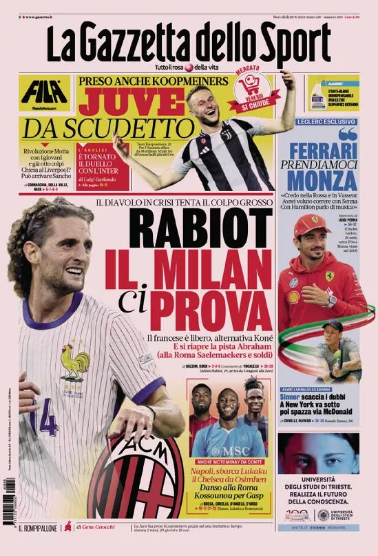 Prima-pagina-gazzetta-dello-sport-edizione-di-oggi-28-08-2024