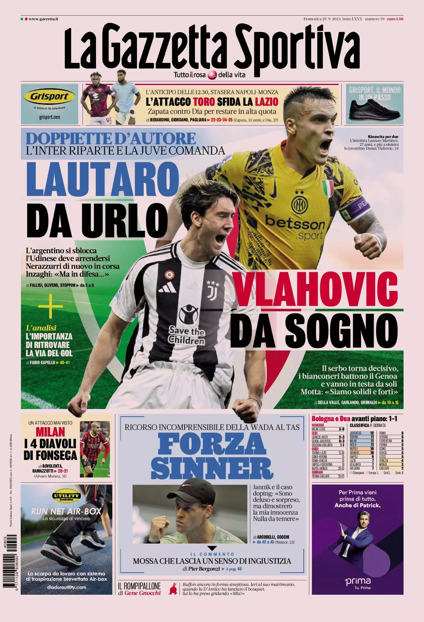 Prima-pagina-gazzetta-dello-sport-edizione-di-oggi-29-09-2024