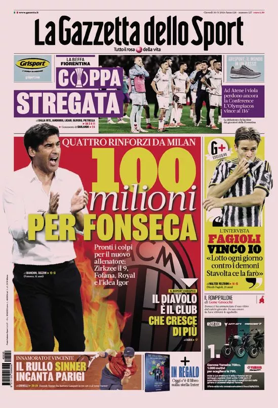 Prima-pagina-gazzetta-dello-sport-edizione-di-oggi-30-05-2024