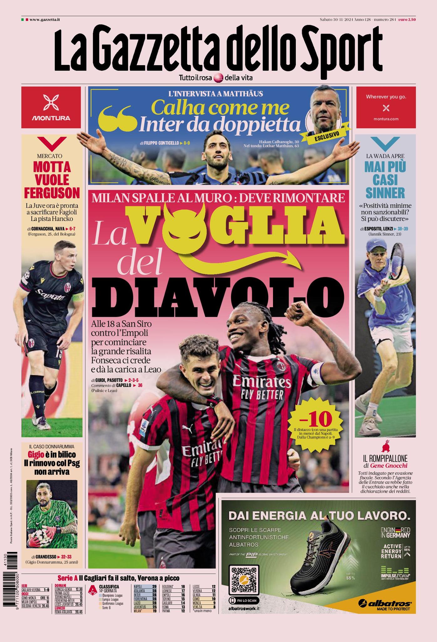 Prima-pagina-gazzetta-dello-sport-edizione-di-oggi-30-11-2024