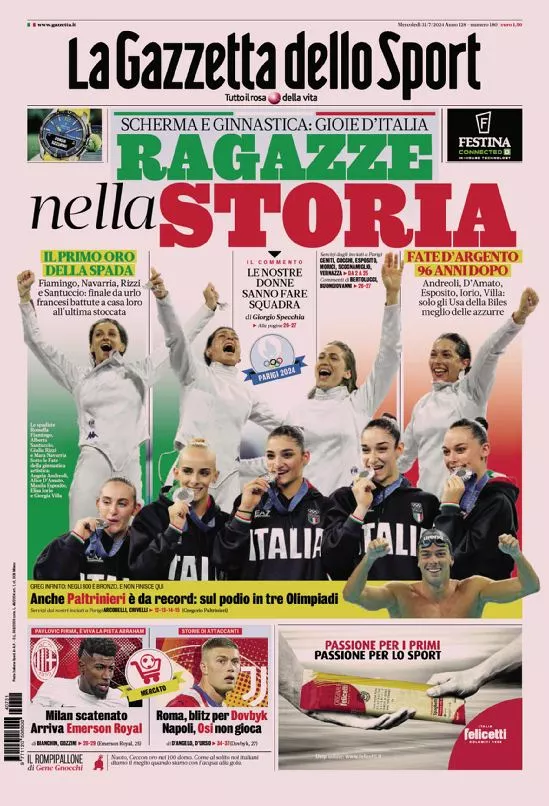 Prima-pagina-gazzetta-dello-sport-edizione-di-oggi-31-07-2024