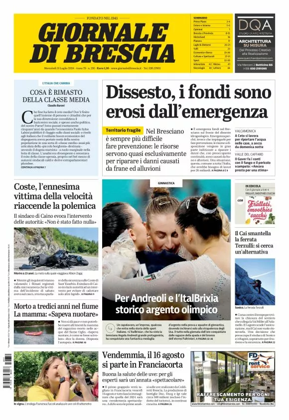 Prima-pagina-giornale di brescia-oggi-edizione-del-2024-07-31