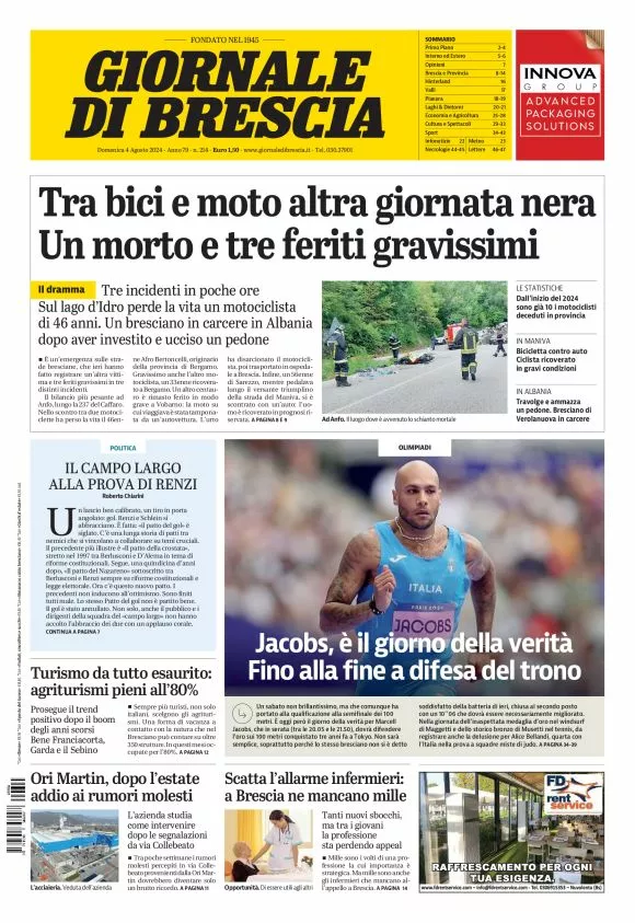 Prima-pagina-giornale di brescia-oggi-edizione-del-2024-08-04