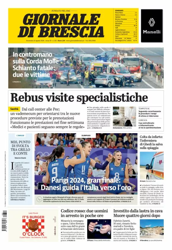 Prima-pagina-giornale di brescia-oggi-edizione-del-2024-08-11