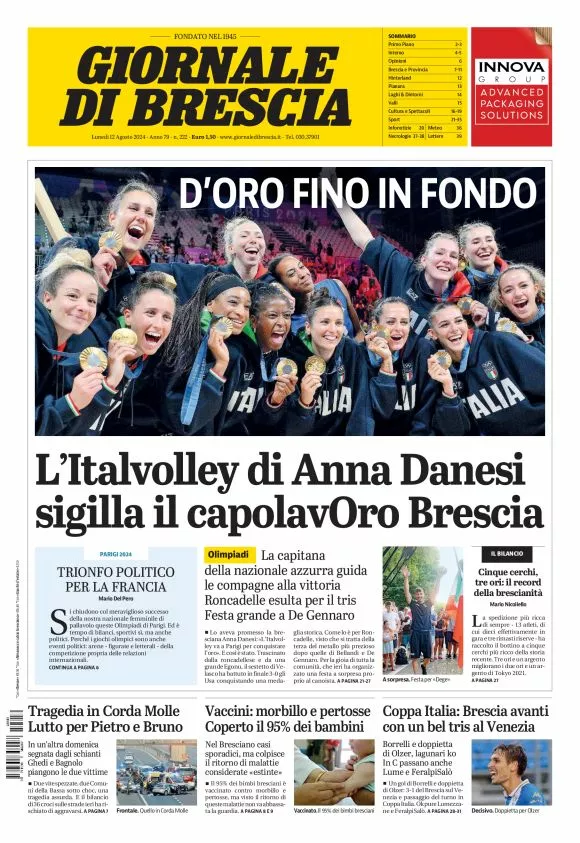 Prima-pagina-giornale di brescia-oggi-edizione-del-2024-08-12