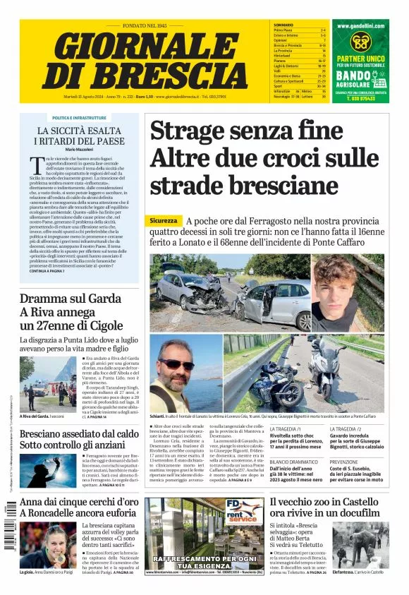 Prima-pagina-giornale di brescia-oggi-edizione-del-2024-08-13