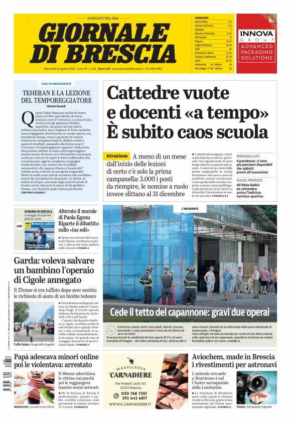 Prima-pagina-giornale di brescia-oggi-edizione-del-2024-08-14