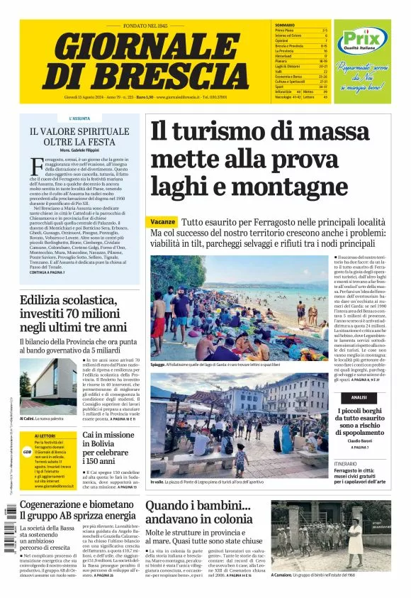 Prima-pagina-giornale di brescia-oggi-edizione-del-2024-08-15