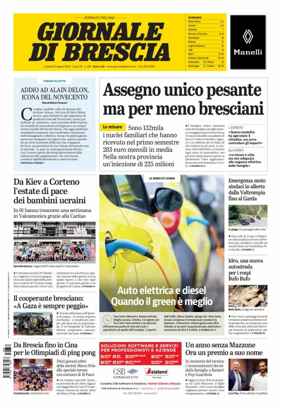 Prima-pagina-giornale di brescia-oggi-edizione-del-2024-08-19