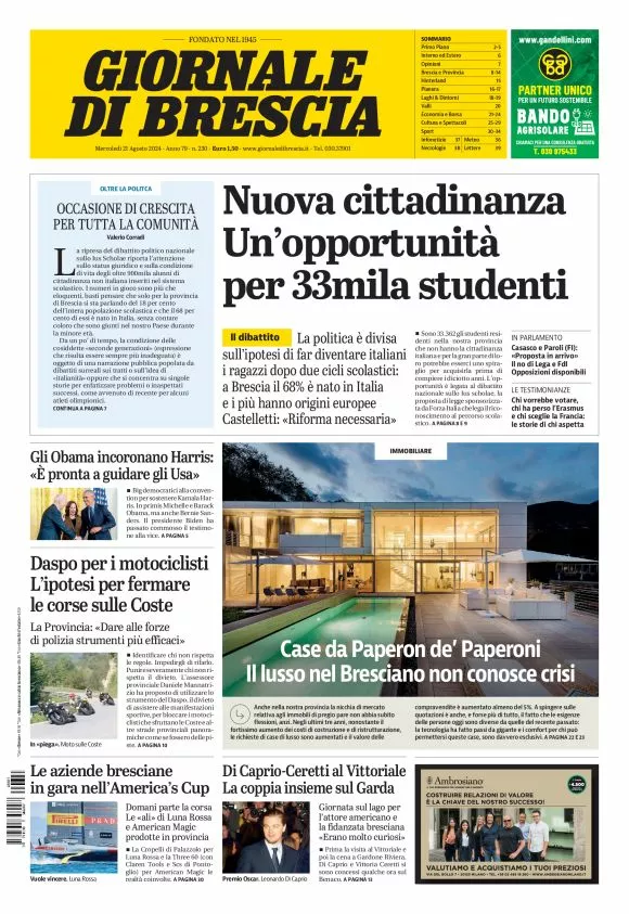 Prima-pagina-giornale di brescia-oggi-edizione-del-2024-08-21