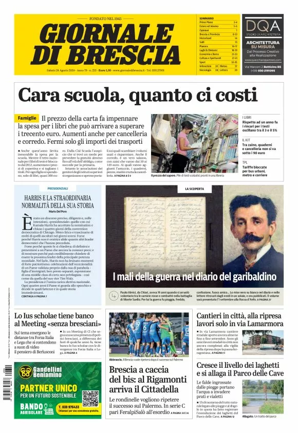 Prima-pagina-giornale di brescia-oggi-edizione-del-2024-08-24