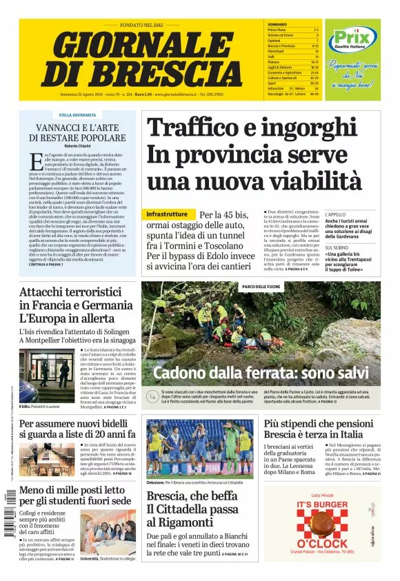 Prima-pagina-giornale di brescia-oggi-edizione-del-2024-08-25