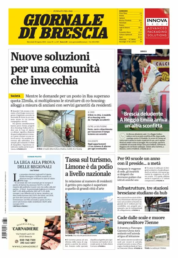 Prima-pagina-giornale di brescia-oggi-edizione-del-2024-08-28