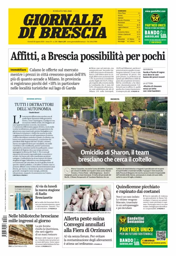 Prima-pagina-giornale di brescia-oggi-edizione-del-2024-08-29