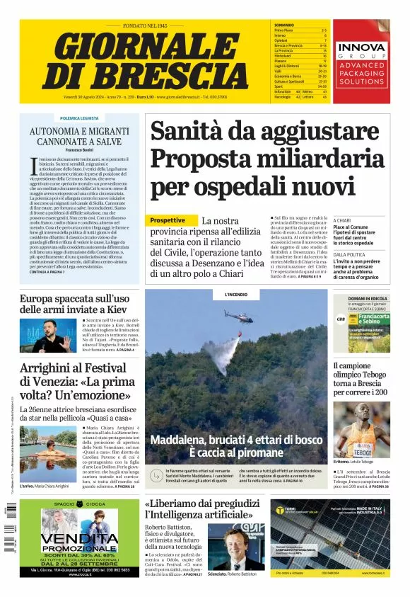 Prima-pagina-giornale di brescia-oggi-edizione-del-2024-08-30