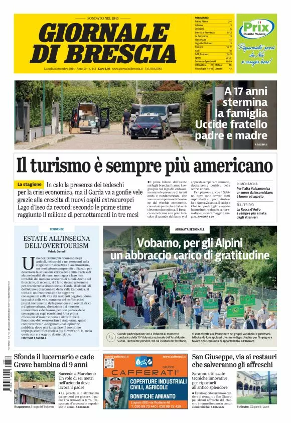 Prima-pagina-giornale di brescia-oggi-edizione-del-2024-09-02