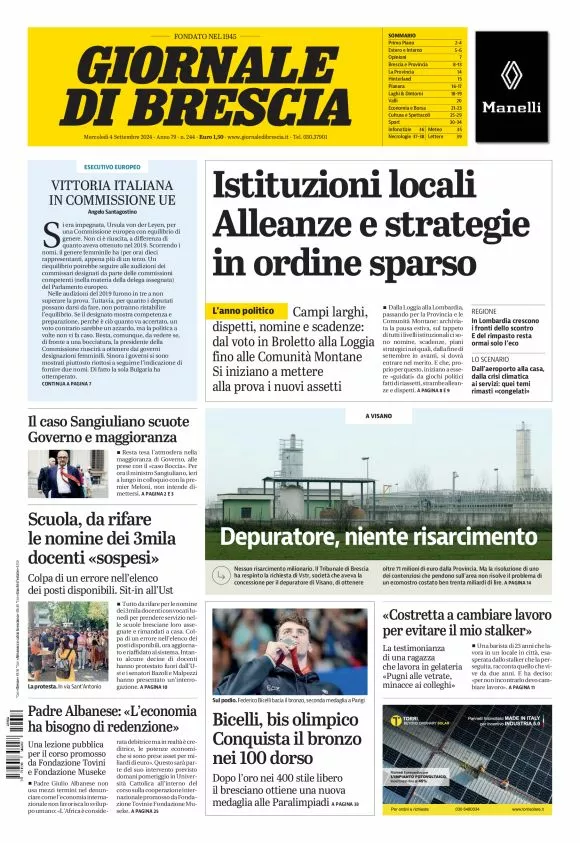 Prima-pagina-giornale di brescia-oggi-edizione-del-2024-09-04