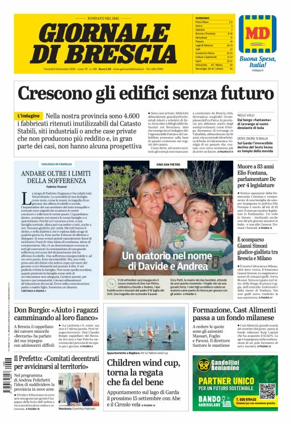 Prima-pagina-giornale di brescia-oggi-edizione-del-2024-09-06